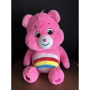 CARE BEARS Large 27" Plush Rainbow Belly Pink Bear Stuffed Animal‎ Vintage Style